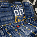 Personalized Parramatta Eels Christmas Back Car Seat Cover Australian Rugby Fans - Pixelated Ugly Xmas Pattern Mascot Santa