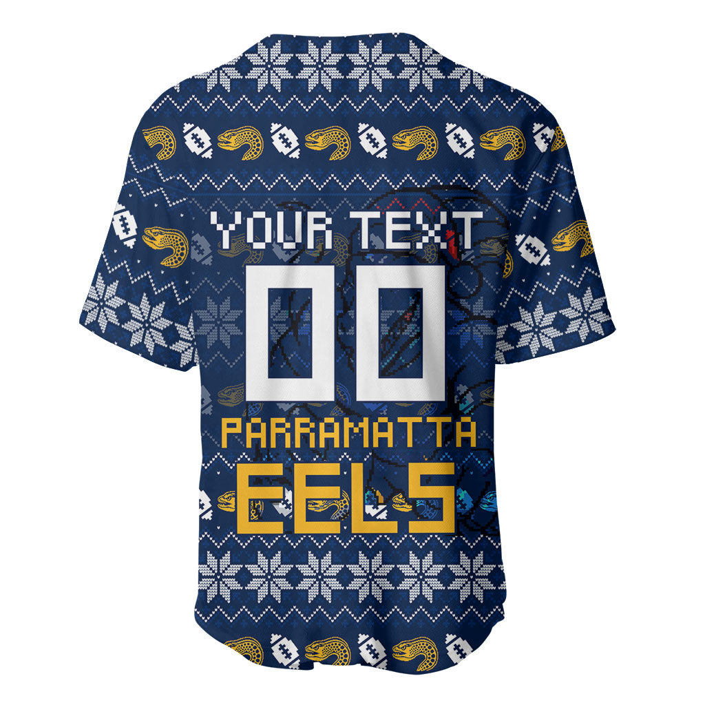 Personalized Parramatta Eels Christmas Baseball Jersey Australian Rugby Fans - Pixelated Ugly Xmas Pattern Mascot Santa