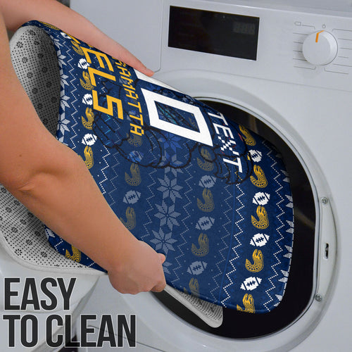 Personalized Parramatta Eels Christmas Bathroom Set Australian Rugby Fans - Pixelated Ugly Xmas Pattern Mascot Santa