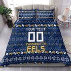Personalized Parramatta Eels Christmas Bedding Set Australian Rugby Fans - Pixelated Ugly Xmas Pattern Mascot Santa