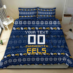 Personalized Parramatta Eels Christmas Bedding Set Australian Rugby Fans - Pixelated Ugly Xmas Pattern Mascot Santa