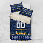 Personalized Parramatta Eels Christmas Bedding Set Australian Rugby Fans - Pixelated Ugly Xmas Pattern Mascot Santa