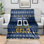 Personalized Parramatta Eels Christmas Blanket Australian Rugby Fans - Pixelated Ugly Xmas Pattern Mascot Santa