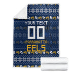 Personalized Parramatta Eels Christmas Blanket Australian Rugby Fans - Pixelated Ugly Xmas Pattern Mascot Santa