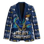 Personalized Parramatta Eels Christmas Blazer Australian Rugby Fans - Pixelated Ugly Xmas Pattern Mascot Santa