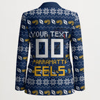 Personalized Parramatta Eels Christmas Blazer Australian Rugby Fans - Pixelated Ugly Xmas Pattern Mascot Santa