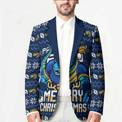 Personalized Parramatta Eels Christmas Blazer Australian Rugby Fans - Pixelated Ugly Xmas Pattern Mascot Santa