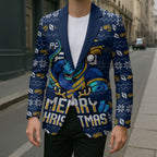 Personalized Parramatta Eels Christmas Blazer Australian Rugby Fans - Pixelated Ugly Xmas Pattern Mascot Santa