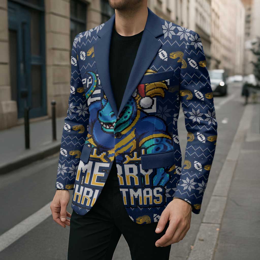 Personalized Parramatta Eels Christmas Blazer Australian Rugby Fans - Pixelated Ugly Xmas Pattern Mascot Santa
