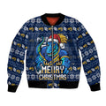 Personalized Parramatta Eels Christmas Bomber Jacket Australian Rugby Fans - Pixelated Ugly Xmas Pattern Mascot Santa