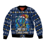 Personalized Parramatta Eels Christmas Bomber Jacket Australian Rugby Fans - Pixelated Ugly Xmas Pattern Mascot Santa
