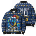 Personalized Parramatta Eels Christmas Bomber Puffer Jacket Australian Rugby Fans - Pixelated Ugly Xmas Pattern Mascot Santa