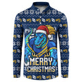 Personalized Parramatta Eels Christmas Button Sweatshirt Australian Rugby Fans - Pixelated Ugly Xmas Pattern Mascot Santa