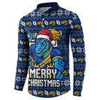 Personalized Parramatta Eels Christmas Button Sweatshirt Australian Rugby Fans - Pixelated Ugly Xmas Pattern Mascot Santa
