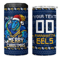 Personalized Parramatta Eels Christmas 4 in 1 Can Cooler Tumbler Australian Rugby Fans - Pixelated Ugly Xmas Pattern Mascot Santa