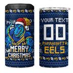 Personalized Parramatta Eels Christmas 4 in 1 Can Cooler Tumbler Australian Rugby Fans - Pixelated Ugly Xmas Pattern Mascot Santa