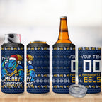 Personalized Parramatta Eels Christmas 4 in 1 Can Cooler Tumbler Australian Rugby Fans - Pixelated Ugly Xmas Pattern Mascot Santa