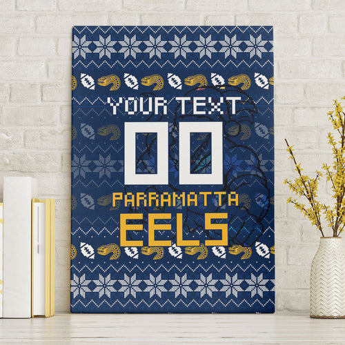 Personalized Parramatta Eels Christmas Canvas Wall Art Australian Rugby Fans - Pixelated Ugly Xmas Pattern Mascot Santa