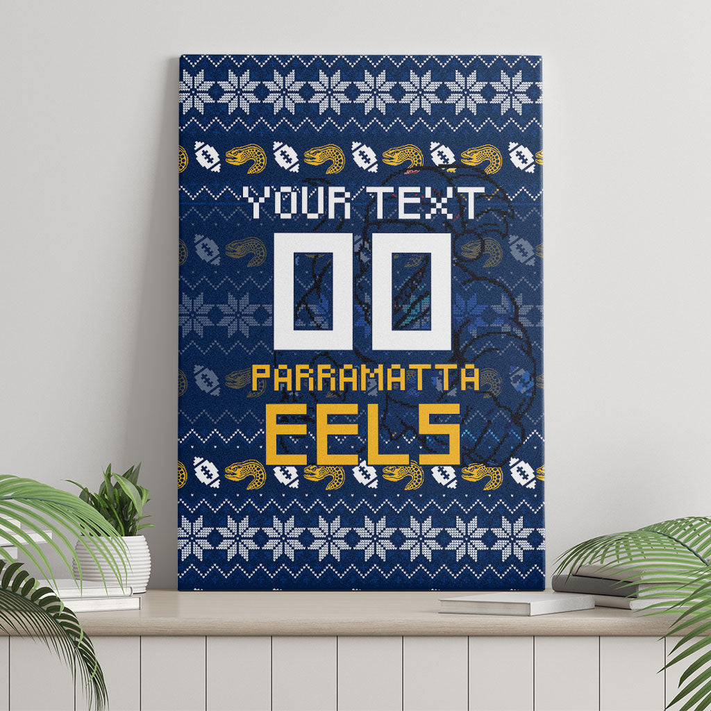 Personalized Parramatta Eels Christmas Canvas Wall Art Australian Rugby Fans - Pixelated Ugly Xmas Pattern Mascot Santa