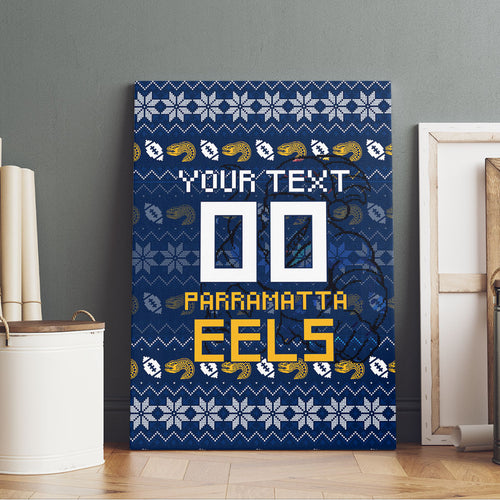 Personalized Parramatta Eels Christmas Canvas Wall Art Australian Rugby Fans - Pixelated Ugly Xmas Pattern Mascot Santa