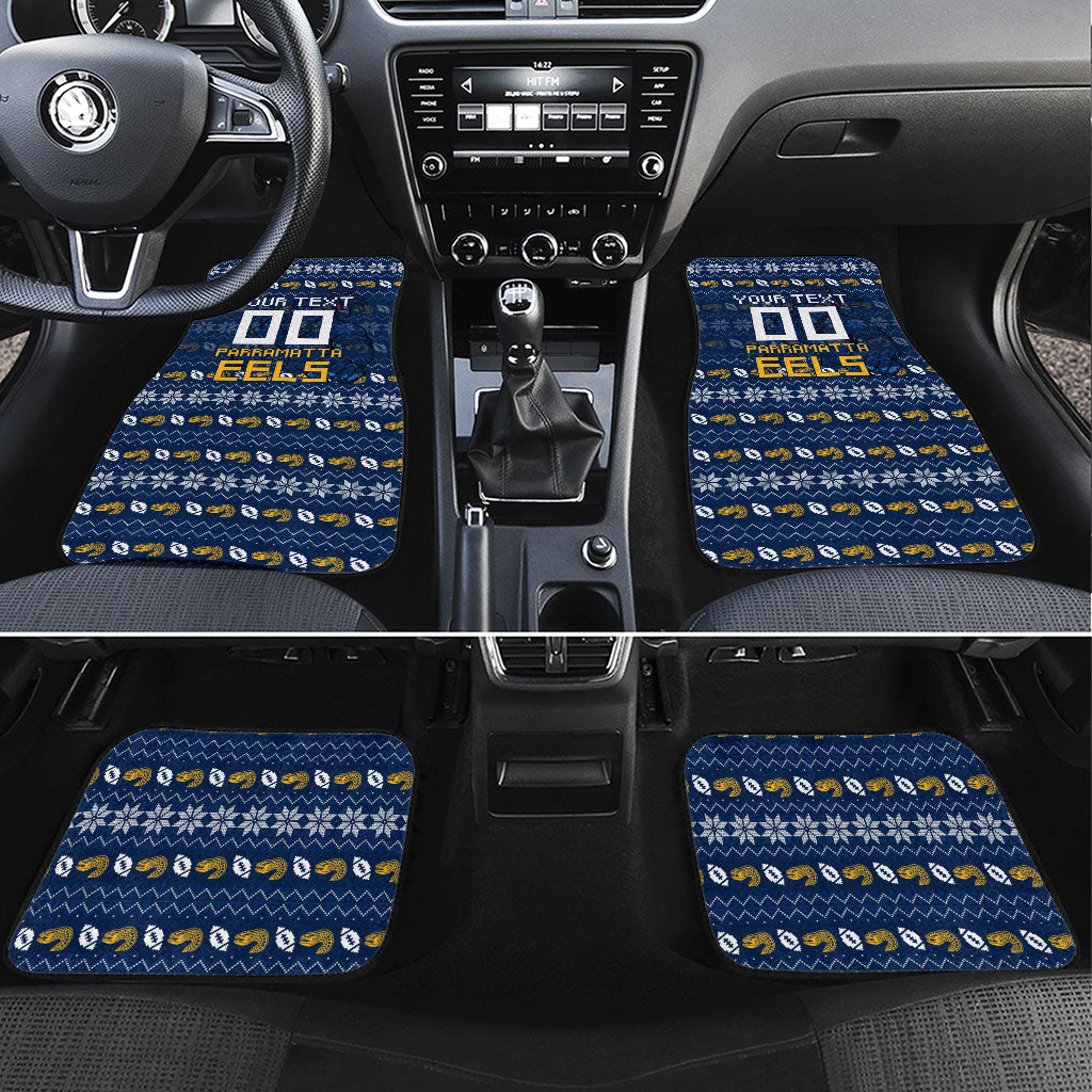Personalized Parramatta Eels Christmas Car Mats Australian Rugby Fans - Pixelated Ugly Xmas Pattern Mascot Santa