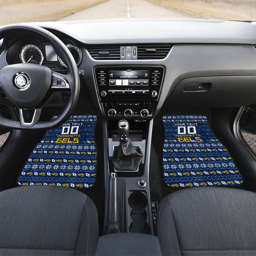 Personalized Parramatta Eels Christmas Car Mats Australian Rugby Fans - Pixelated Ugly Xmas Pattern Mascot Santa