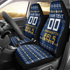 Personalized Parramatta Eels Christmas Car Seat Cover Australian Rugby Fans - Pixelated Ugly Xmas Pattern Mascot Santa