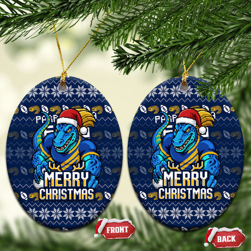Parramatta Eels Christmas Ceramic Ornament Australian Rugby Fans - Pixelated Ugly Xmas Pattern Mascot Santa