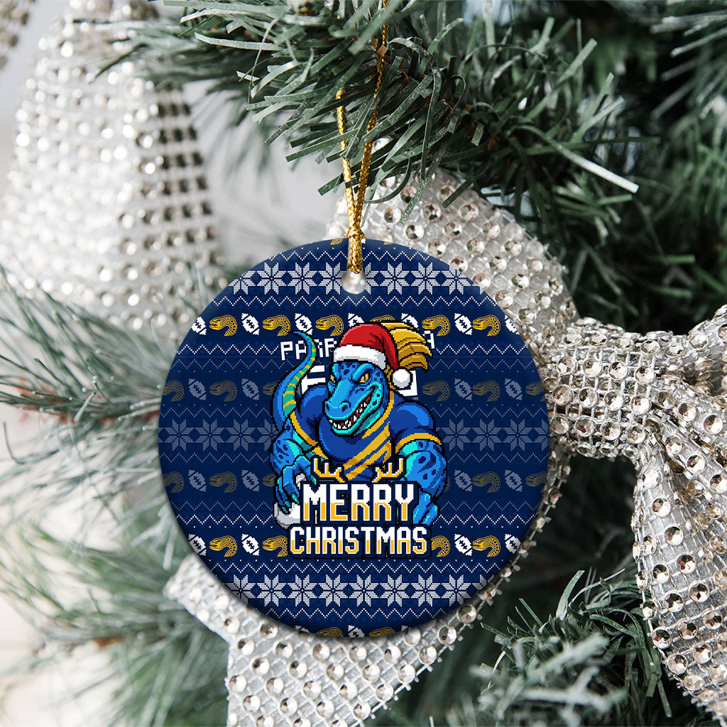 Parramatta Eels Christmas Ceramic Ornament Australian Rugby Fans - Pixelated Ugly Xmas Pattern Mascot Santa