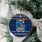 Parramatta Eels Christmas Ceramic Ornament Australian Rugby Fans - Pixelated Ugly Xmas Pattern Mascot Santa