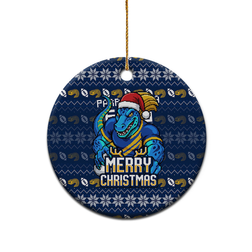 Parramatta Eels Christmas Ceramic Ornament Australian Rugby Fans - Pixelated Ugly Xmas Pattern Mascot Santa