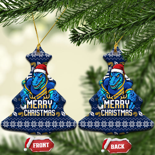 Parramatta Eels Christmas Ceramic Ornament Australian Rugby Fans - Pixelated Ugly Xmas Pattern Mascot Santa
