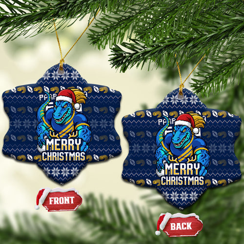Parramatta Eels Christmas Ceramic Ornament Australian Rugby Fans - Pixelated Ugly Xmas Pattern Mascot Santa