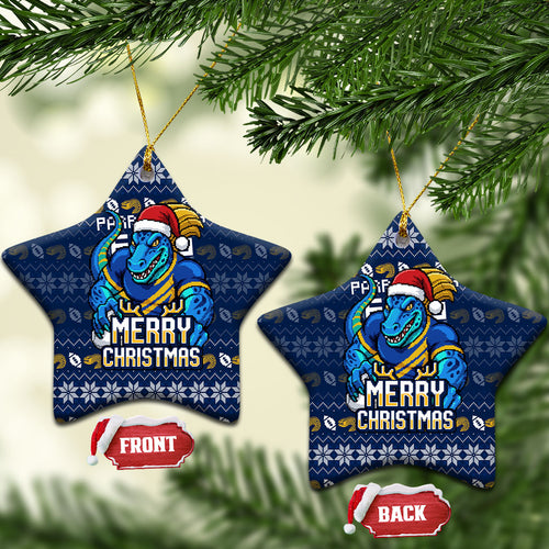 Parramatta Eels Christmas Ceramic Ornament Australian Rugby Fans - Pixelated Ugly Xmas Pattern Mascot Santa