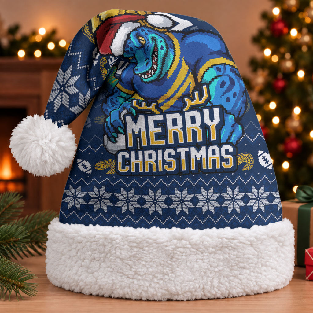 Parramatta Eels Christmas Santa Hat Australian Rugby Fans - Pixelated Ugly Xmas Pattern Mascot Santa