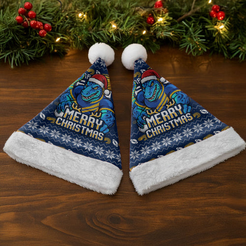 Parramatta Eels Christmas Santa Hat Australian Rugby Fans - Pixelated Ugly Xmas Pattern Mascot Santa