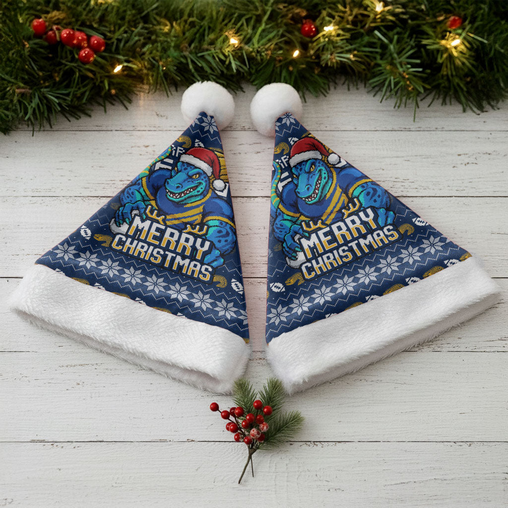 Parramatta Eels Christmas Santa Hat Australian Rugby Fans - Pixelated Ugly Xmas Pattern Mascot Santa