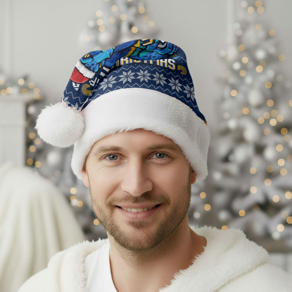 Parramatta Eels Christmas Santa Hat Australian Rugby Fans - Pixelated Ugly Xmas Pattern Mascot Santa