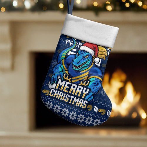 Parramatta Eels Christmas Stocking Australian Rugby Fans - Pixelated Ugly Xmas Pattern Mascot Santa