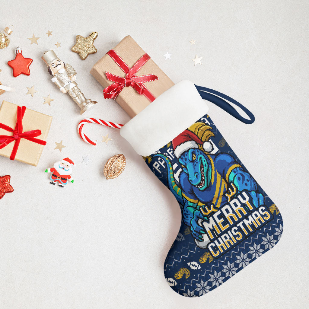 Parramatta Eels Christmas Stocking Australian Rugby Fans - Pixelated Ugly Xmas Pattern Mascot Santa