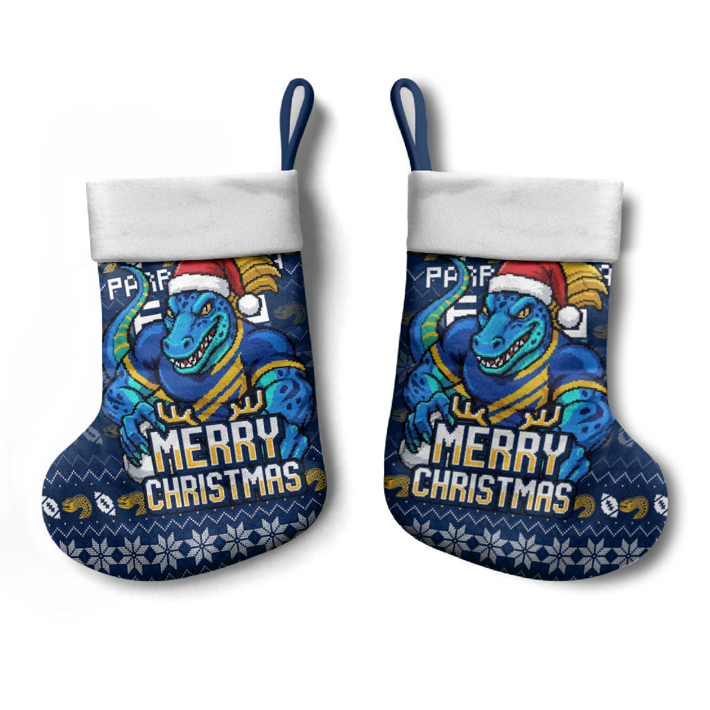 Parramatta Eels Christmas Stocking Australian Rugby Fans - Pixelated Ugly Xmas Pattern Mascot Santa