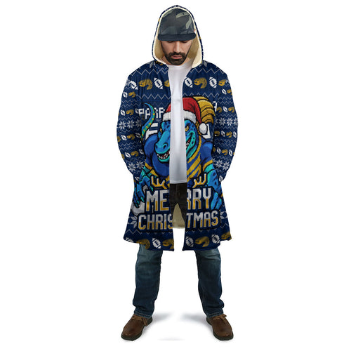 Personalized Parramatta Eels Christmas Cloak Australian Rugby Fans - Pixelated Ugly Xmas Pattern Mascot Santa