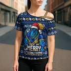 Personalized Parramatta Eels Christmas Cross Shoulder Shirt Australian Rugby Fans - Pixelated Ugly Xmas Pattern Mascot Santa