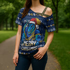 Personalized Parramatta Eels Christmas Cross Shoulder Shirt Australian Rugby Fans - Pixelated Ugly Xmas Pattern Mascot Santa