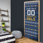 Personalized Parramatta Eels Christmas Door Cover Australian Rugby Fans - Pixelated Ugly Xmas Pattern Mascot Santa