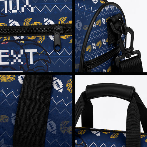 Personalized Parramatta Eels Christmas Duffle Bag Australian Rugby Fans - Pixelated Ugly Xmas Pattern Mascot Santa