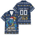 Personalized Parramatta Eels Christmas Family Matching Short Sleeve Bodycon Dress and Hawaiian Shirt Australian Rugby Fans - Pixelated Ugly Xmas Pattern Mascot Santa