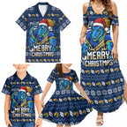Personalized Parramatta Eels Christmas Family Matching Summer Maxi Dress and Hawaiian Shirt Australian Rugby Fans - Pixelated Ugly Xmas Pattern Mascot Santa