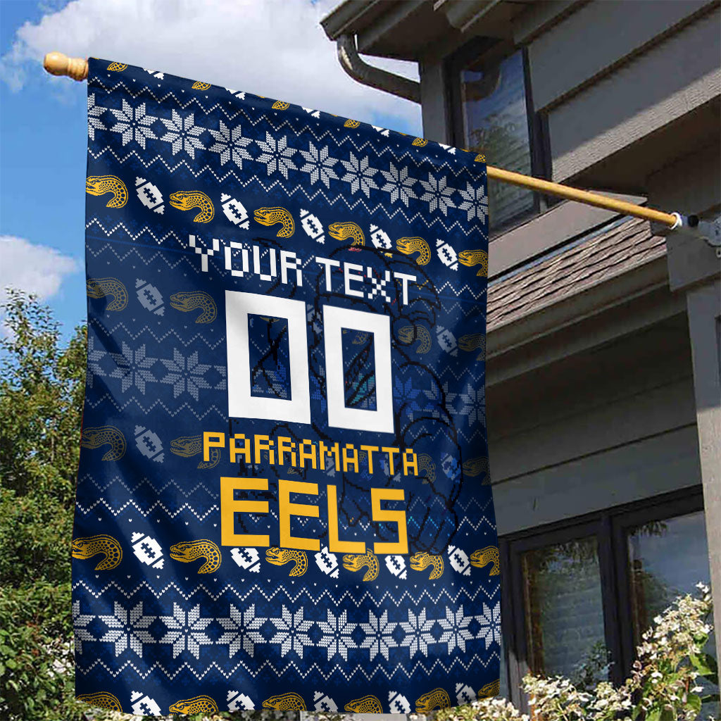 Personalized Parramatta Eels Christmas Garden Flag Australian Rugby Fans - Pixelated Ugly Xmas Pattern Mascot Santa