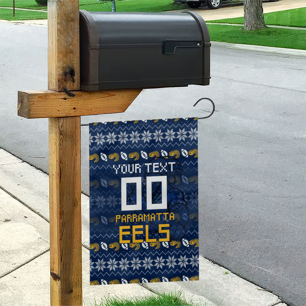Personalized Parramatta Eels Christmas Garden Flag Australian Rugby Fans - Pixelated Ugly Xmas Pattern Mascot Santa